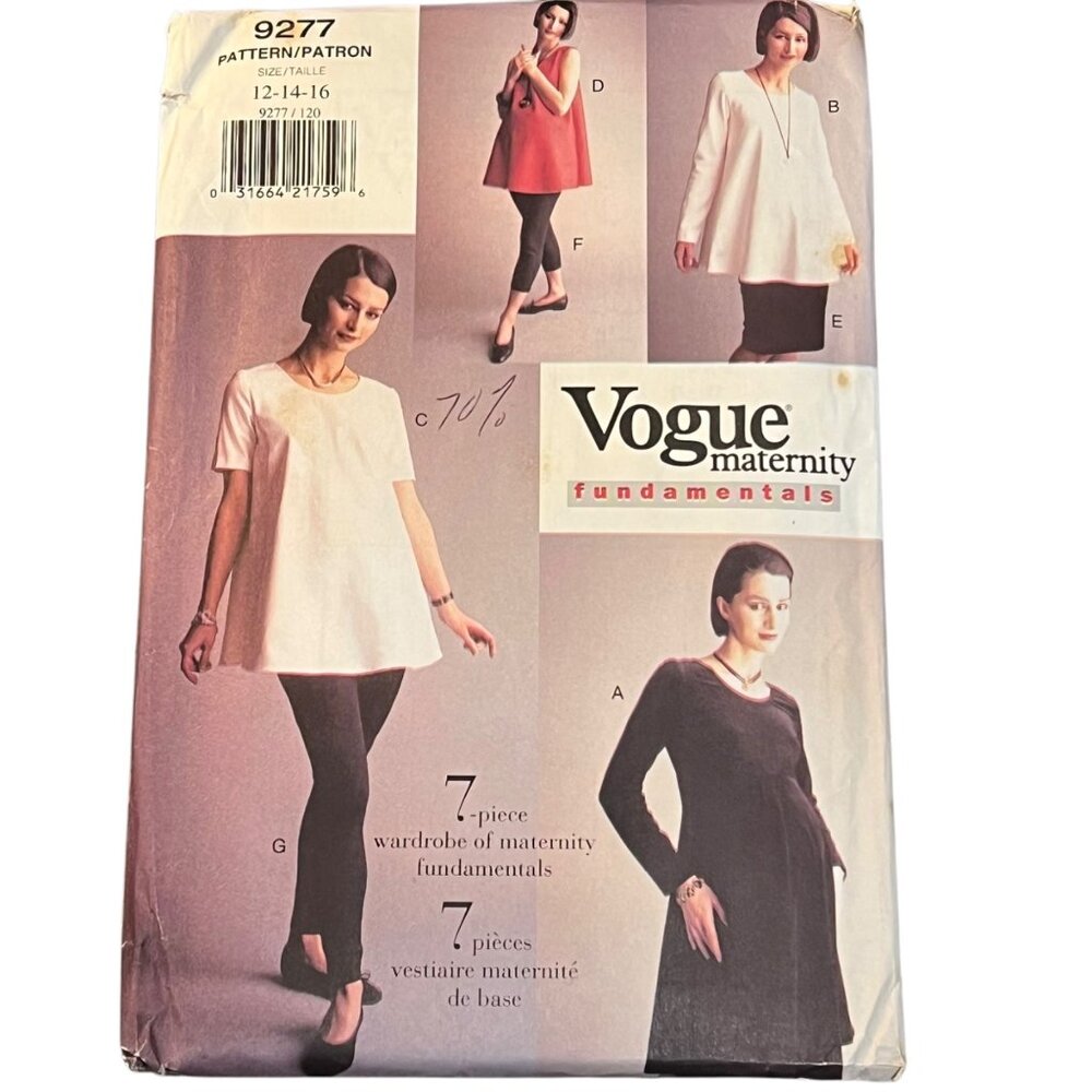 Vogue Maternity Pattern 9277 7-Piece Wardrobe Dress & Tunic Sizes 12-14-16